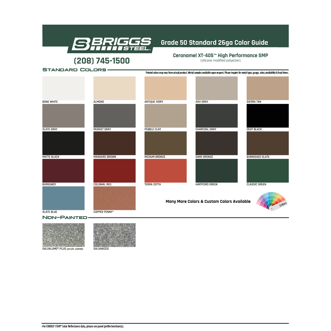 Grade 50 Standard 26ga Color Guide — Actual Color Samples Request